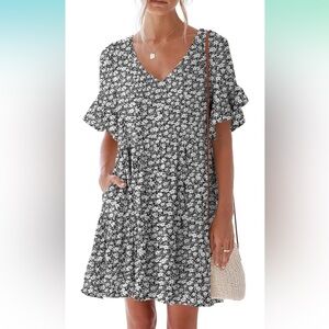 Floral V-Neck Ruffle Sleeve Dress